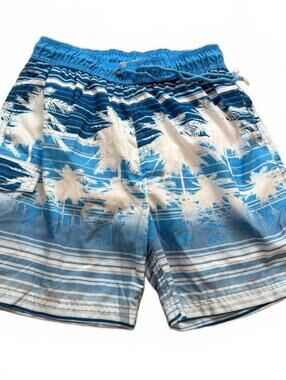 U.S. Apparel Mens Blue Palm Print Swim Trunks S